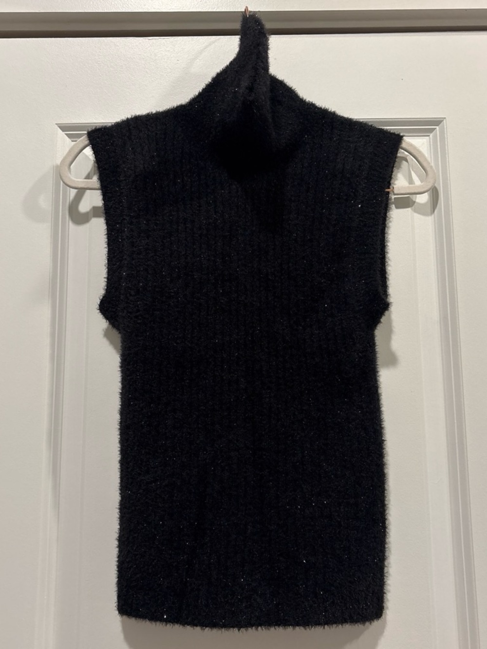 Sage The Label Sparkly Black Sleeveless Turtleneck Knit Top
